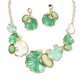 108375, LEAVES WITH OVAL ACCENT ENAMEL NECKLACE