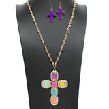 108696, CROSS GLITTER CELLULOID ACETATE LONG PENDANT NECKLACE