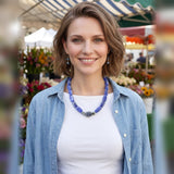 Marbled Barrel Bead Statement Necklace on model