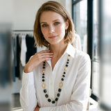 Hammered Ring and Multi Beaded Long Necklace on model