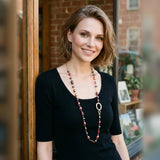 Hammered Oval Link Beaded Long Necklace on model