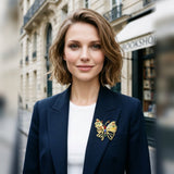 Metallic Crystal Butterfly Openwork Brooch Pin on model