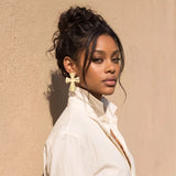 Bold Sculpted Cross Statement Earrings worn by model - wholesale - Good Feelings