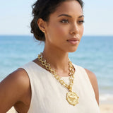 113499, WATER RESISTANT 24K GOLD TONE HORSE COIN PENDANT LAYERED CHAIN NECKLACE