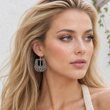 Model wearing Western Engraved Floral Belt Buckle Dangle