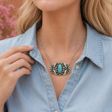 Model wearing Western Oval Turquoise Stone Horizontal Me