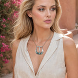 Model wearing Western Belt Buckle Turquoise Cabochon Pap