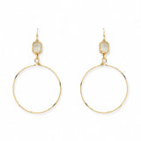Stone Accent Hammered Hoop Drop Earrings - view 3