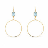 Stone Accent Hammered Hoop Drop Earrings - view 2