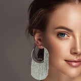99731, ROUND HOOP CRYSTAL RHINESTONE TASSEL EARRING